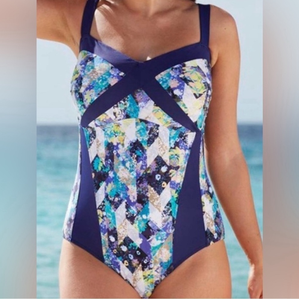 Tropiculture One Piece Swimsuit Geometric Floral Chevron Blue Women’s 16
